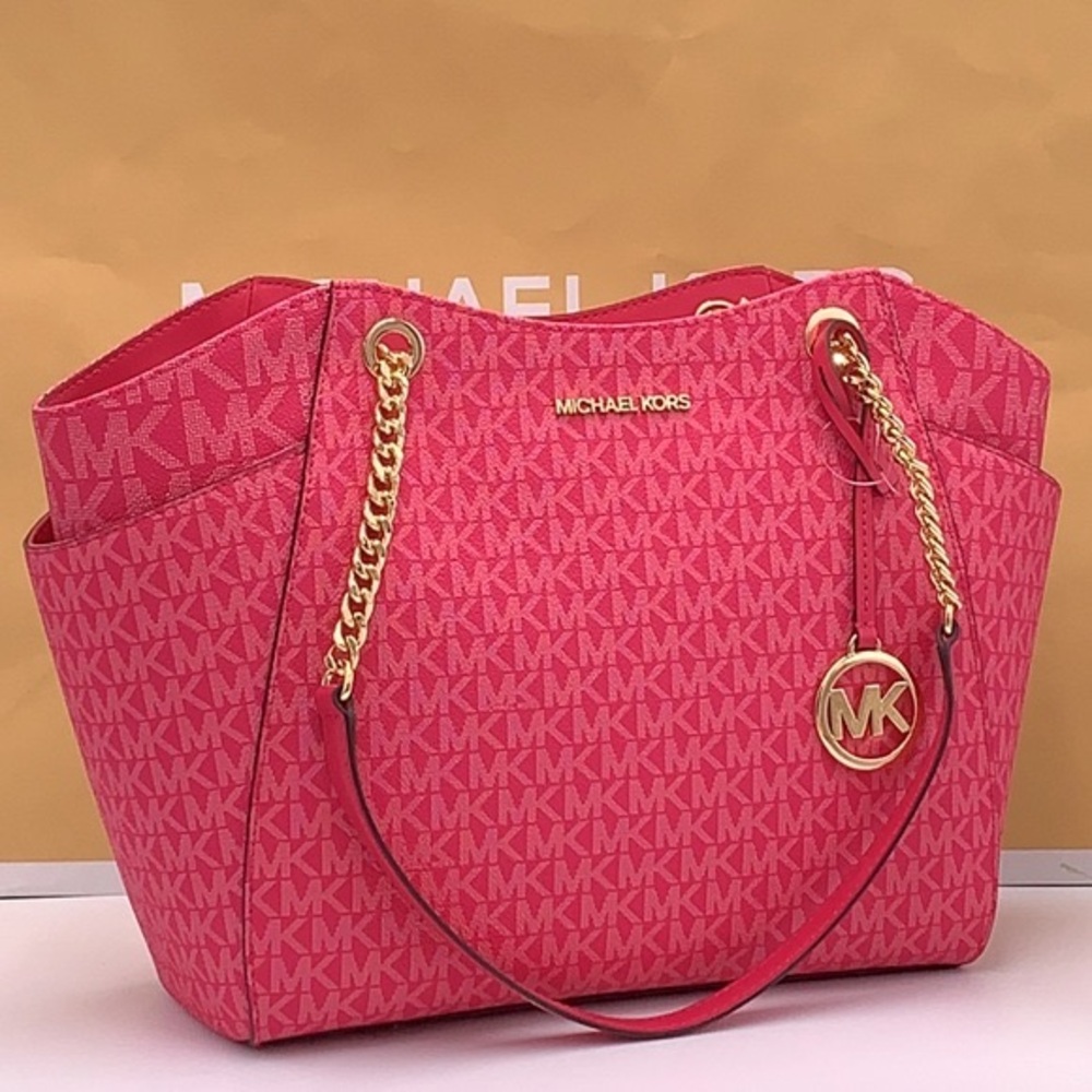 Michael Kors Pink Monogram Tote with Gold Hardware